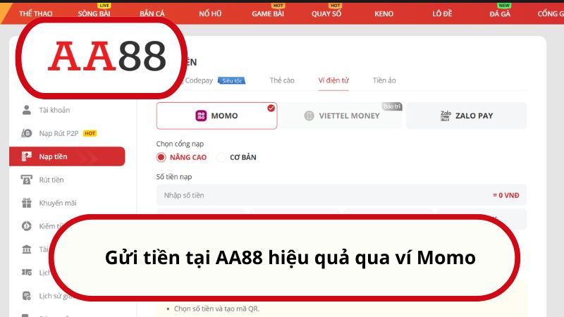 Gửi tiền tại AA88 hiệu quả qua ví Momo