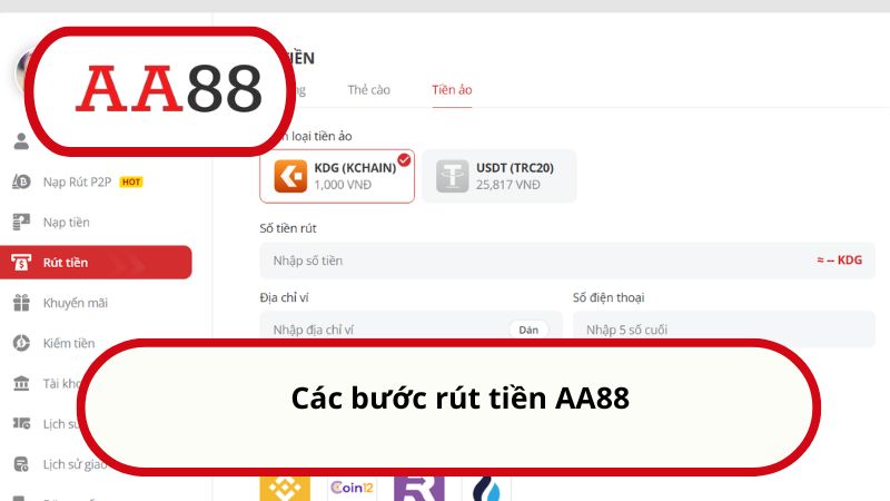 Các bước rút tiền AA88