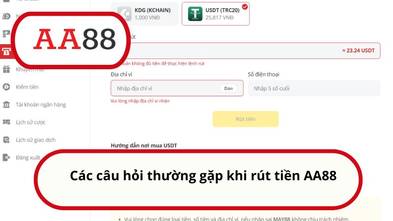 Các câu hỏi thường gặp khi rút tiền AA88